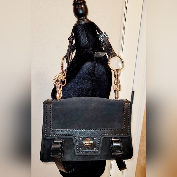Givenchy Vintage Suede and Leather Handbag with Gold-Tone Chain Hardware Black - Picture 10 of 15